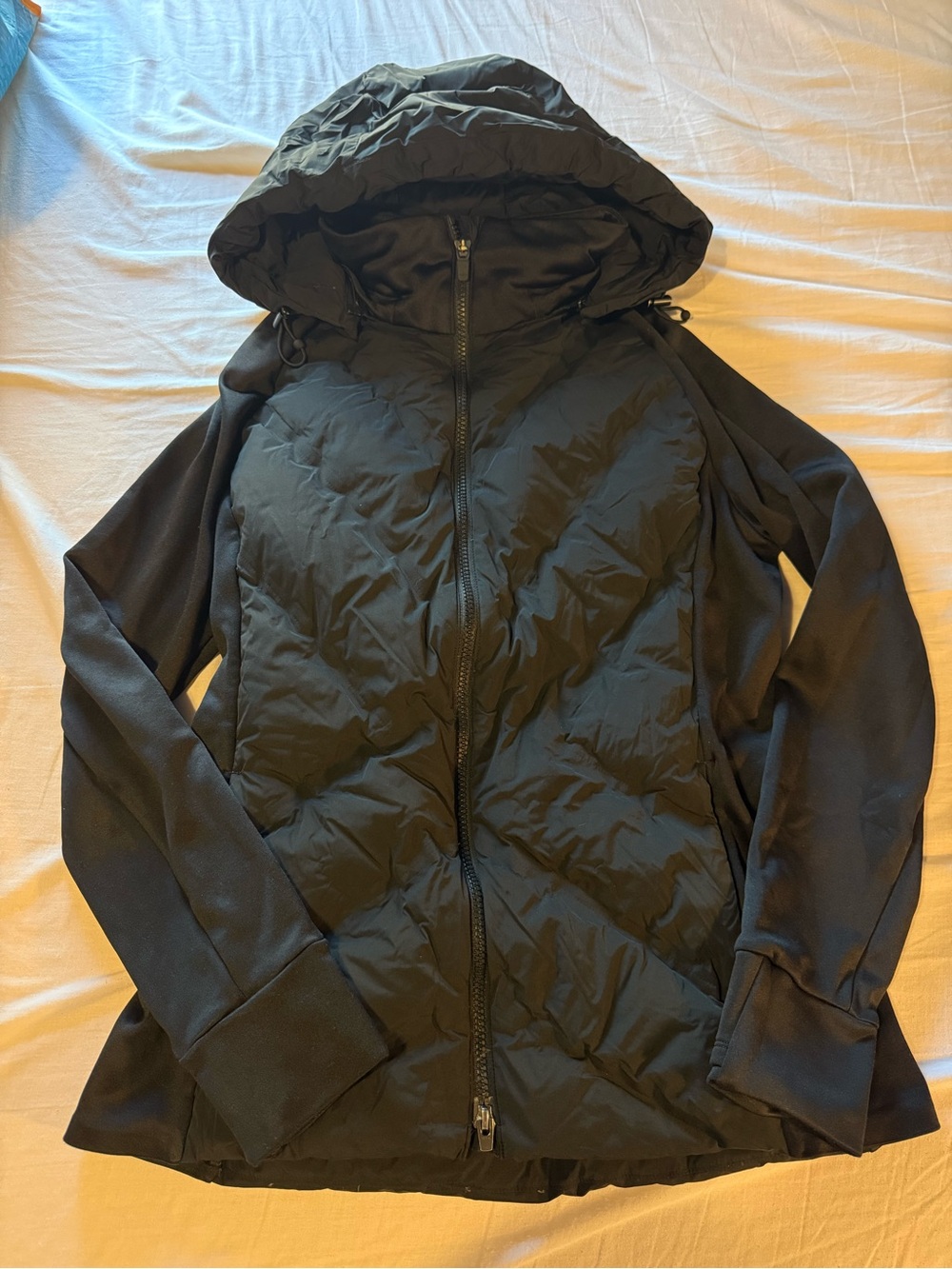Athleta Black Quilted Hooded Puffer Jacket